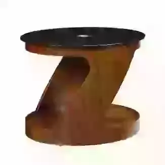 Modern Oval Wood & Black Glass Lamp Table in Walnut or Oak Finish